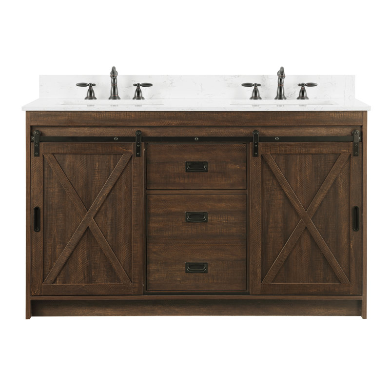 Ensemble de meuble-lavabo double 54 po Jillian, Brun rustique / noir mat
