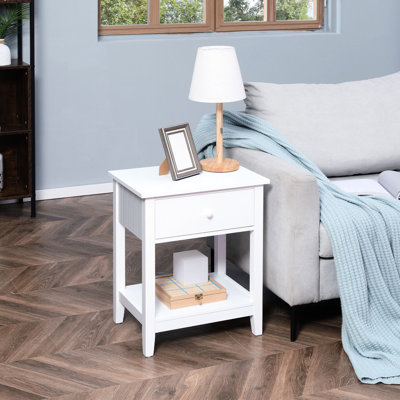 Petite 2 table d'appoint avec tiroir et rangement, extrémité blanche moderne pour la chambre à coucher, largeur 19,42 po, largeur 19,42 po