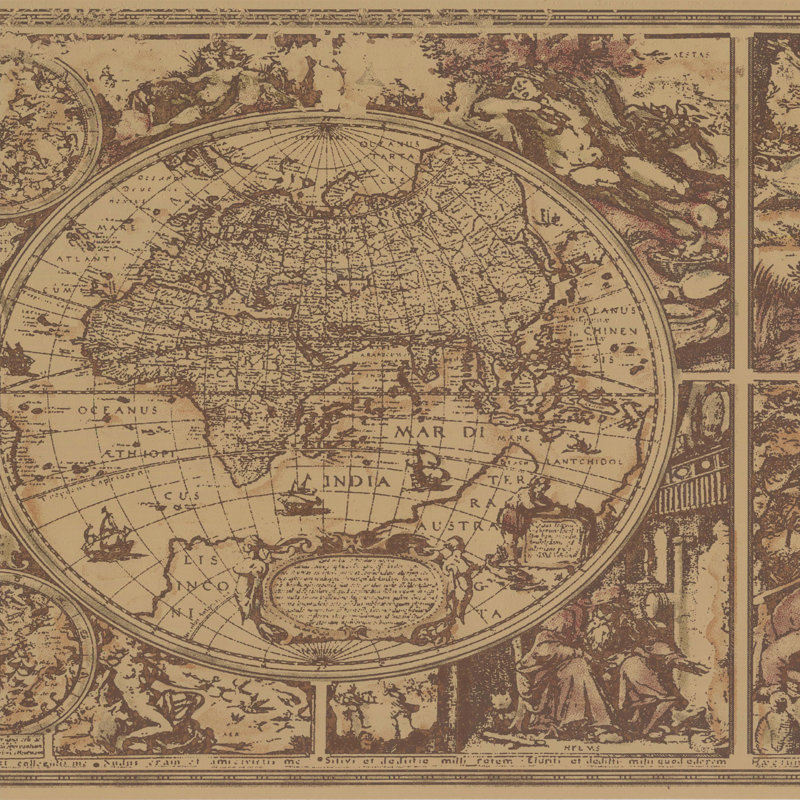 Bordure de papier peint Knighton Globe L 15 pi x l 13,5 po, Brun