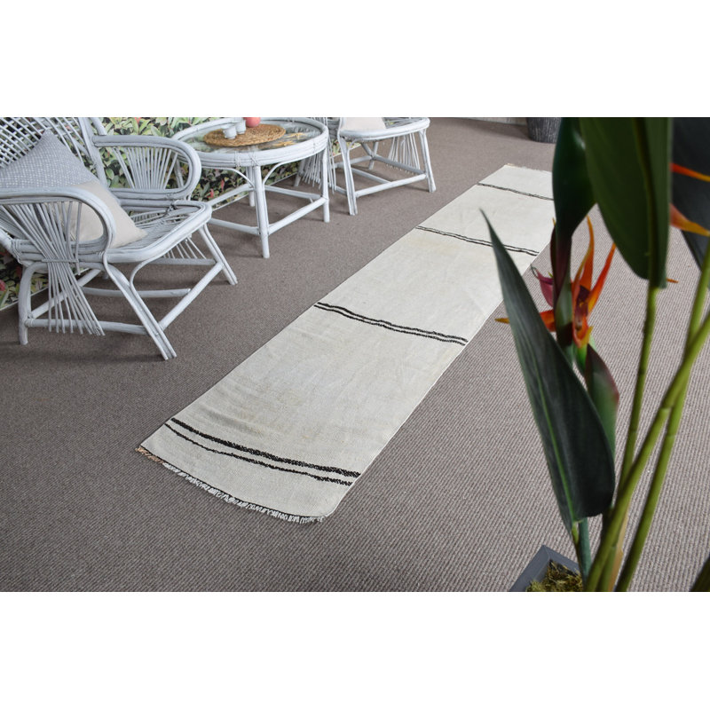 Tapis de couloir vintage en laine turque avec rayures - Tapis de chanvre antique idéal pour les escaliers ou les couloirs