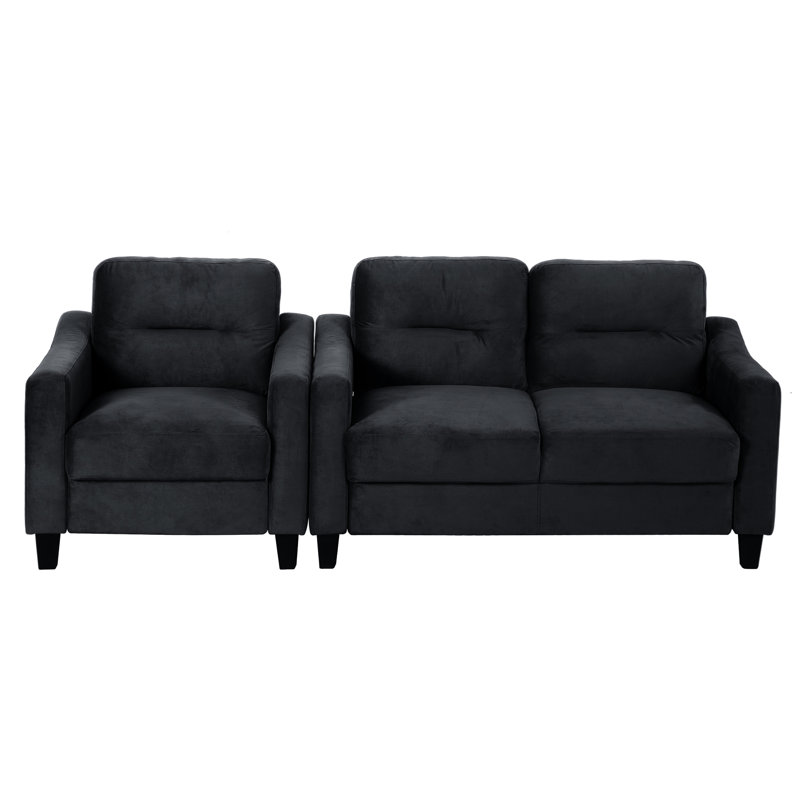 Velours confortable pour le salon, avec, noir, 2 sièges, 2 canapé-lit noir, structure en bois massif, rembourrage