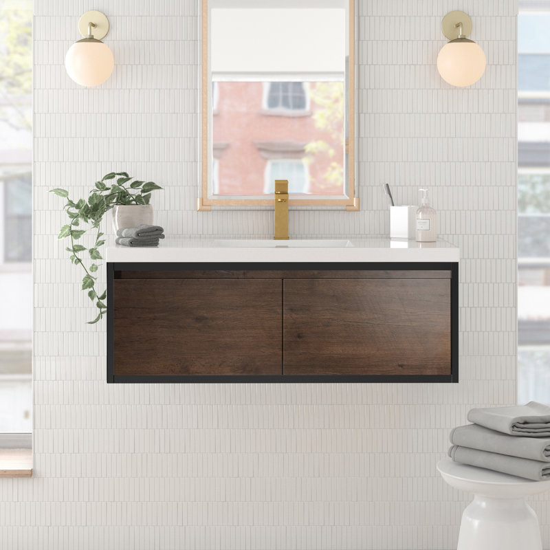Boswick 47.25'' Single Bathroom Vanity with Top, Matte Black, Rosewood