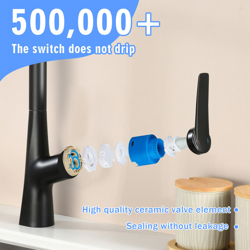 ​​Matte Black Professional Kitchen Faucet 3 Function 360 Sprayer One Touch Switching Fastconnect​, Matte Black