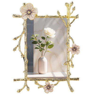 Cadre photo floral en métal orné, 1 (fleurs roses)
