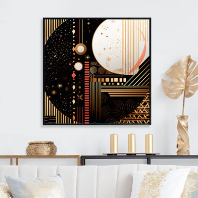 Golden Geometric Glam Full Moon - impression sur toile géométrique moderne