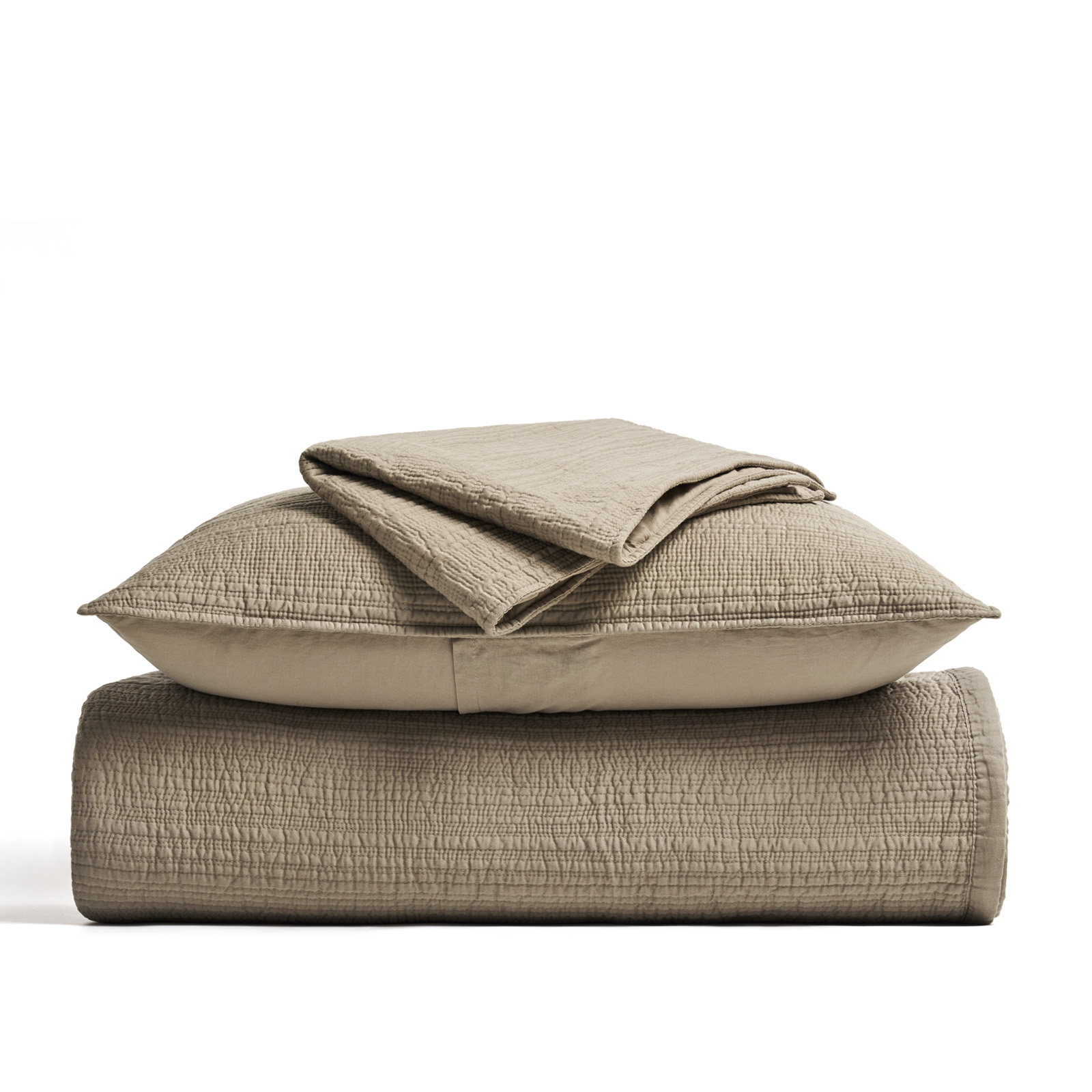 Channel Stitch Cotton Quilt Bedding Set, King Quilt + 2 King Shams, Stone Taupe