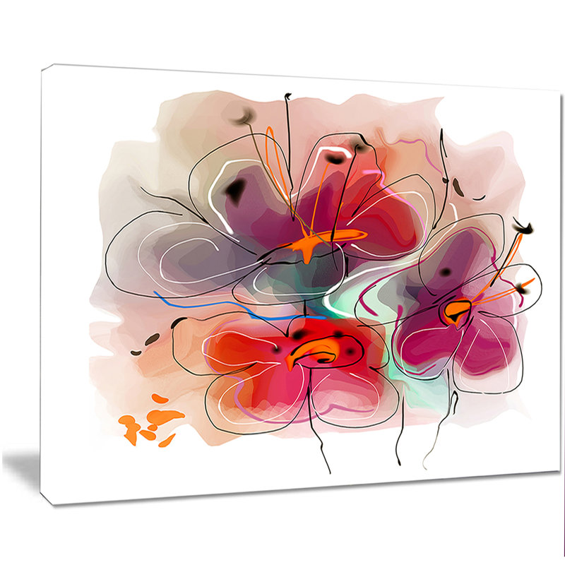 « red blue floral illustration », reproduction d’art sur toile tendue, H 20 po x l 20 po x P 1 po