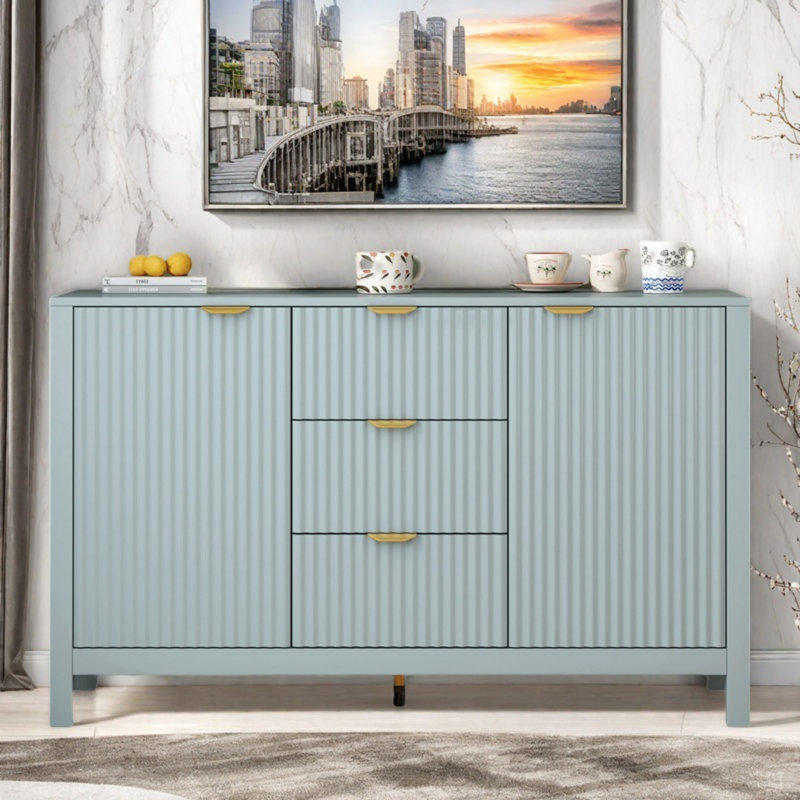 Armoire d'entrée avec motif ondulé - 3 tablettes réglables, Cyan