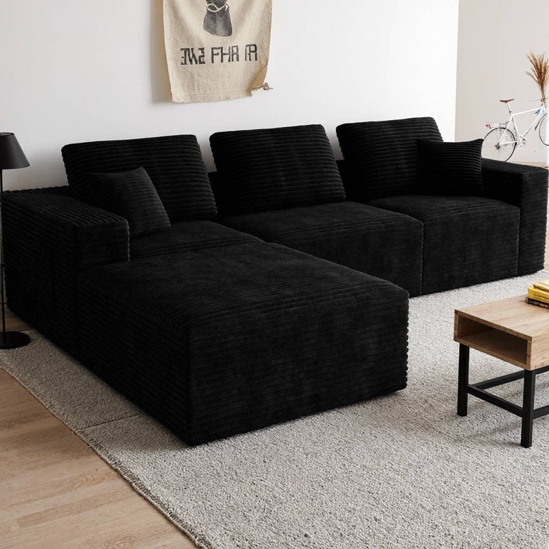 Canapé modulaire en forme de L 106,3 po en forme de nuage, canapé compressé 4 pièces, velours côtelé moelleux, méridienne, aucun assemblage requis, combinaison gratuite 4 pièces pour le salon