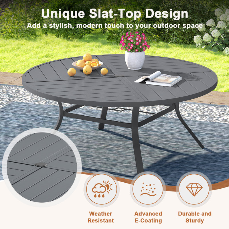 Bustamante Outdoor Round Patio Dining Set with Stackable Textilene Chairs, Gray/Gray