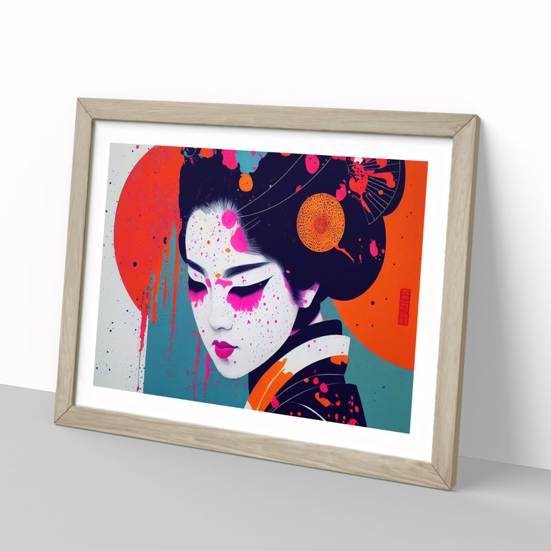 Geisha Paint Splatter Vol.4 Abstract - Single Picture Frame Print, 46cm H x 64cm W x 2cm D, Oak Framed