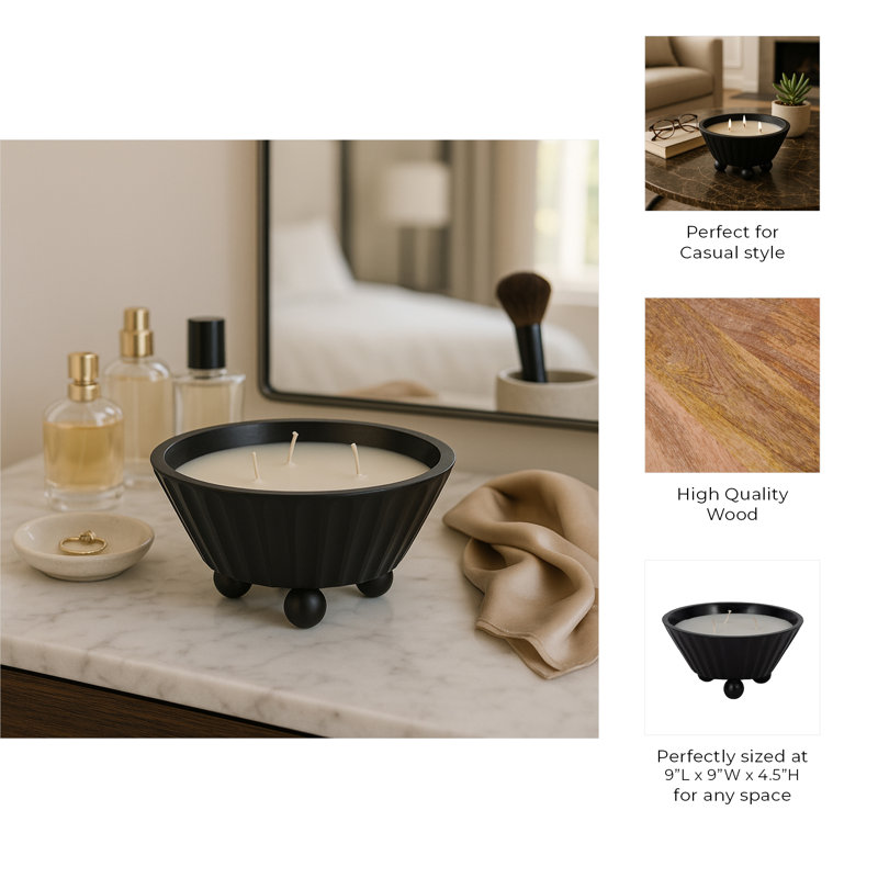 9" W Mango Wood Bowl Scented Candle, Brown