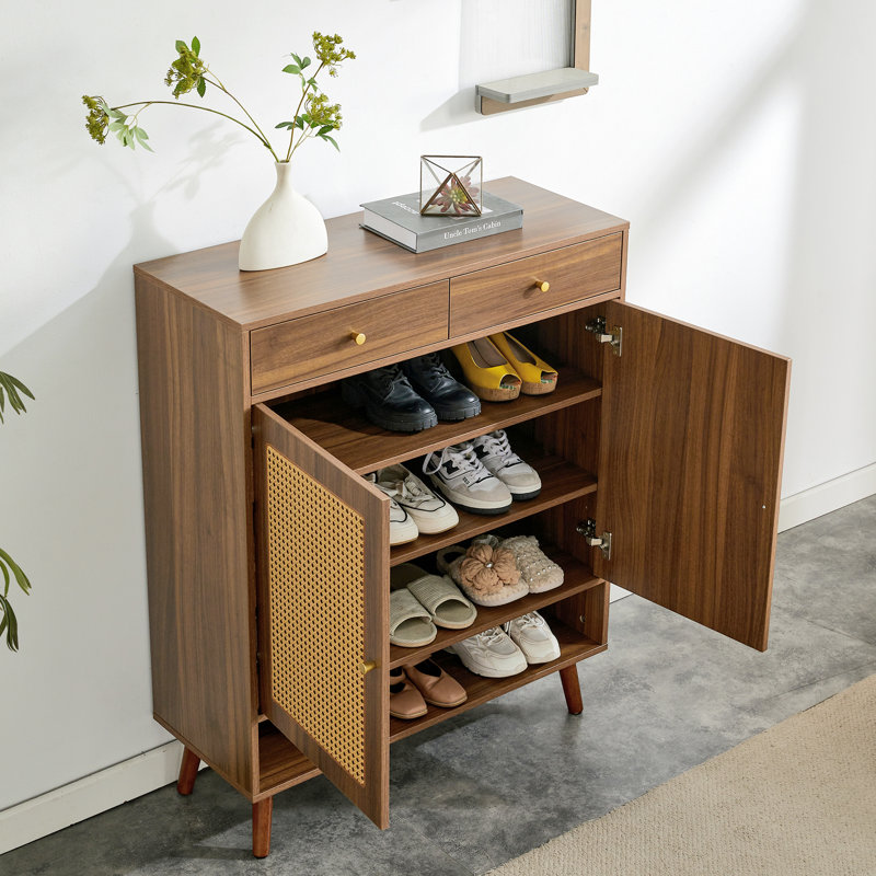 Range-chaussures en bois à quatre couches, Brun