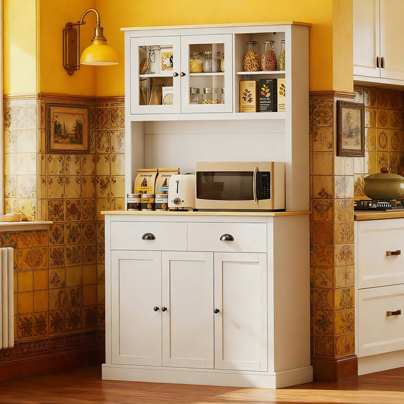 Armoire de cuisine autoportante, cadre décoratif en bois, Blanc