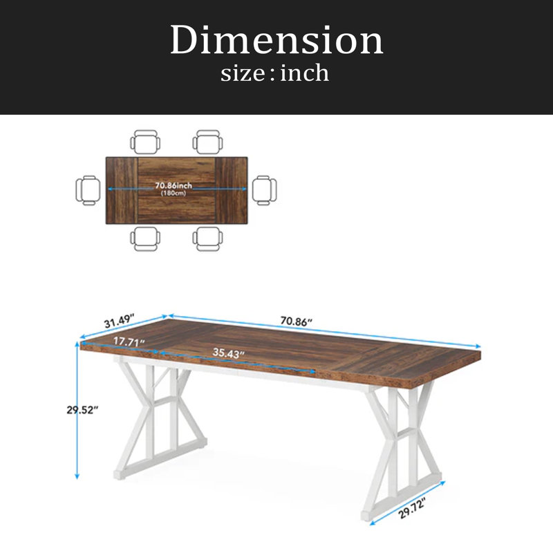 Kitchen Table,Rustic Dining Table,Modern Conference Table, White, Brown