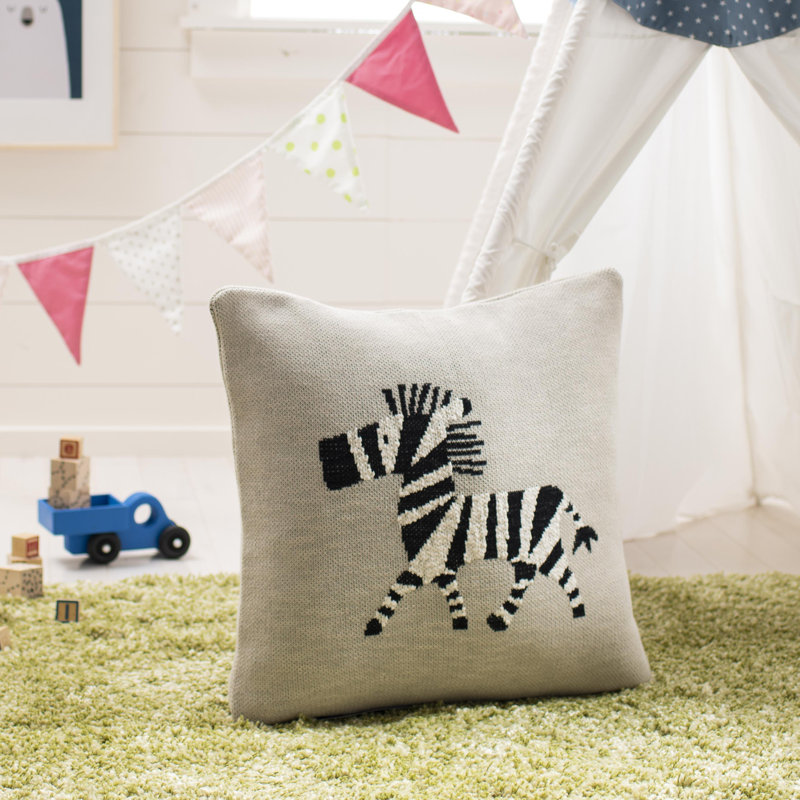 Zazu 20" Gray and Black Cotton Nursery Pillow