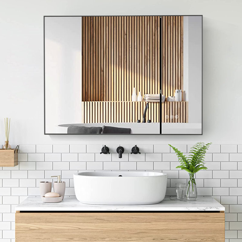 Backlit Led Bathroom Mirror, Frame, Anti-fog Wall-mounted Bathroom Mirror, 3-color Light, Waterproof Dimmable Led Bathroom Mirror With Memory Function, Touch Buttons