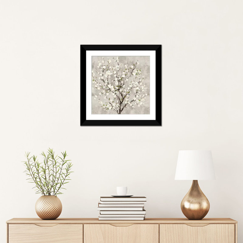 «Bloom Tree», reproduction sur toile, H 16 po x l 16 po x P 1 po, Papier d'art encadré noir, Blanc