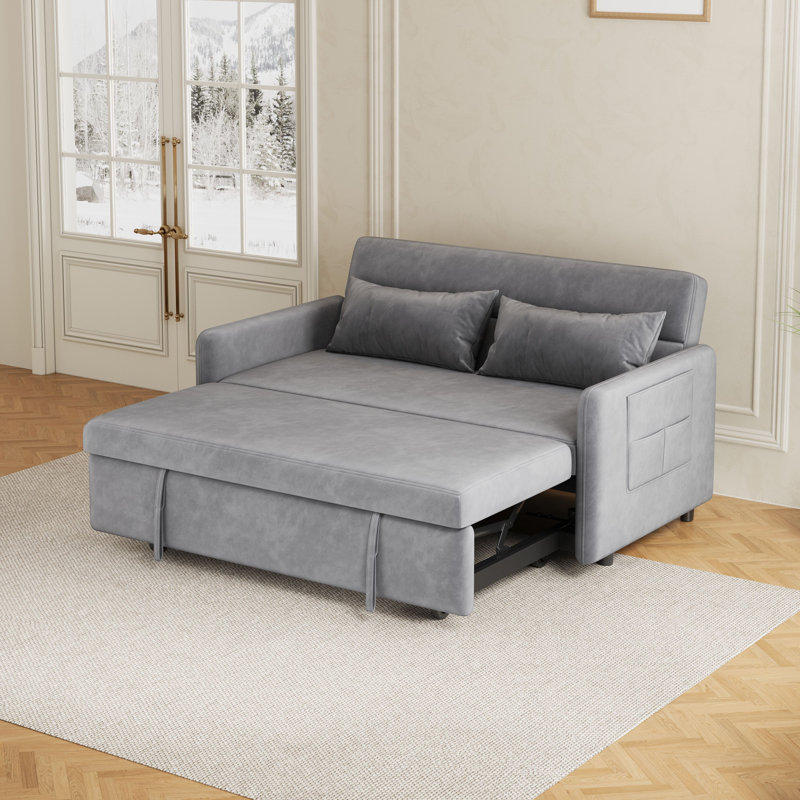 Sofa pull-out bed includes two pillows, Gray