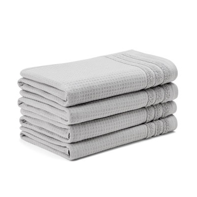 TOWN & COUNTRY BASICS 4-Piece Waffle Woven Terry Stripe Hand Towel Set, 20x30-Inch, 100% Cotton, Quick Dry