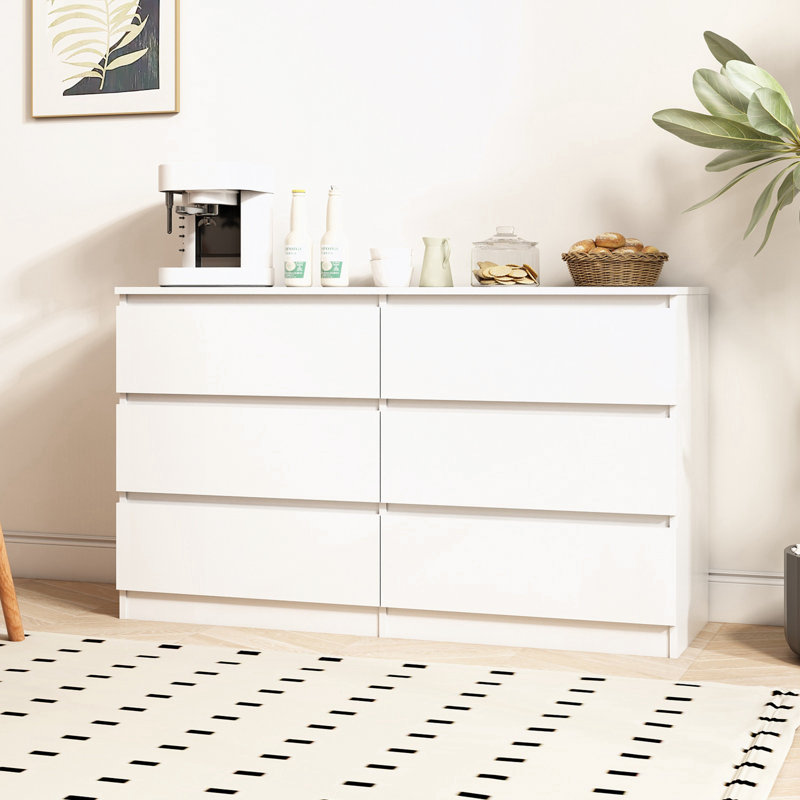 Mosley Wood Storage Dressers with 6 Drawers, White