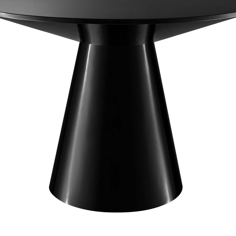 Diartis Round Solid Wood Base Dining Table, Glossy Black