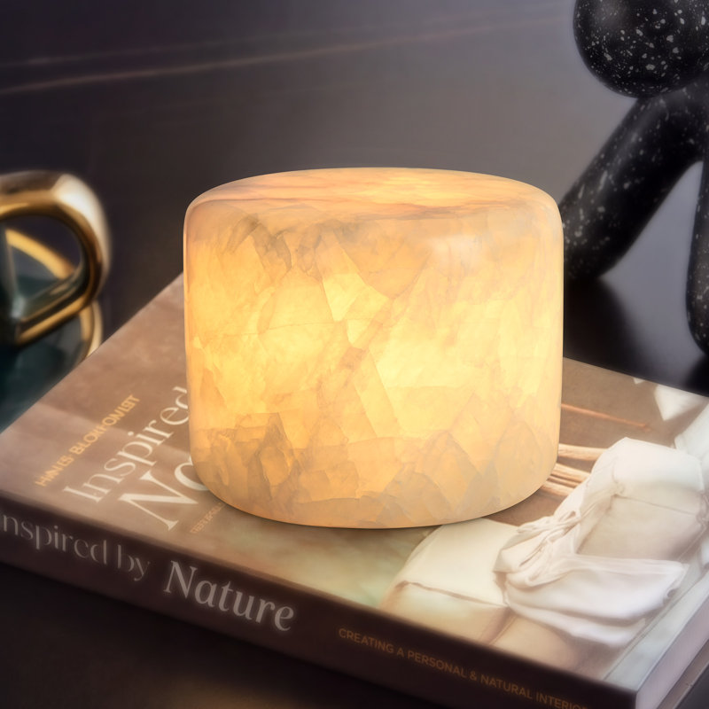 Petite veilleuse à DEL en marbre à petite colonne avec contrôle de vibration, lampe d'appoint rechargeable à 3 niveaux à intensité variable, lampe de chevet en pierre naturelle avec câble de charge USB