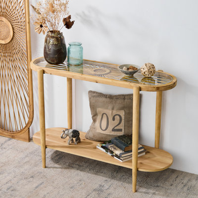 Cordoves Console Table with Rattan Glass Top