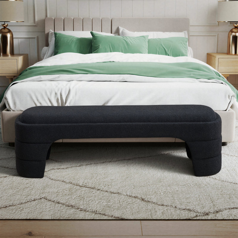 65" W Modern Minimalist Curved Upholstered Bench, Black