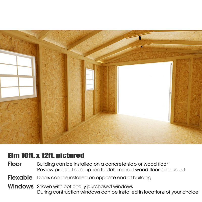 Elm 10' x 12' Gray Wood Storage Shed Kit with Windows