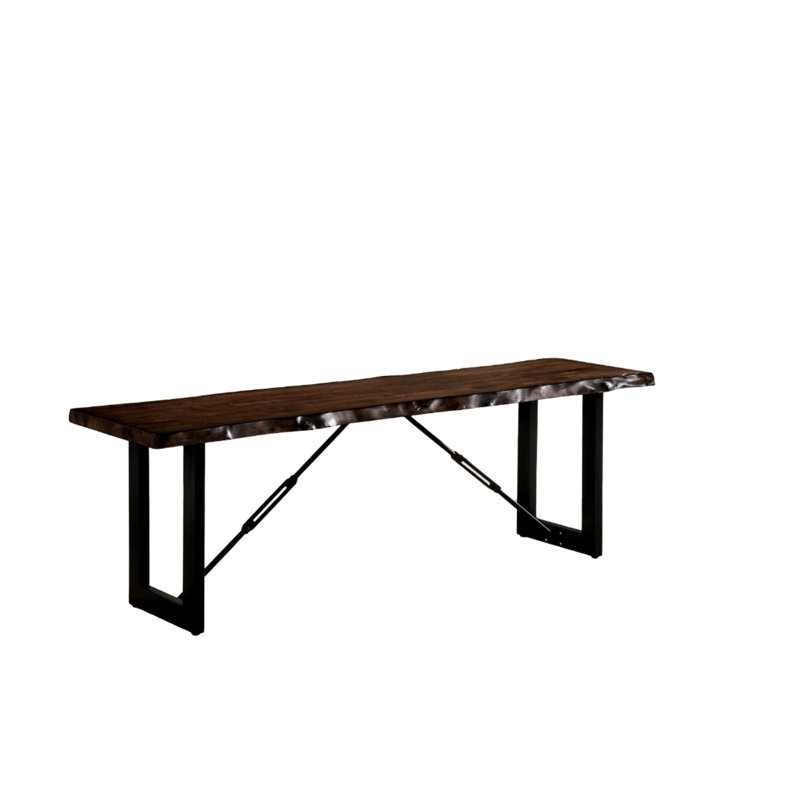 Banc de style industriel 1Pc avec conception à deux tons, base en métal en U, finition noyer, bois massif et placage pour les sièges de salle à manger