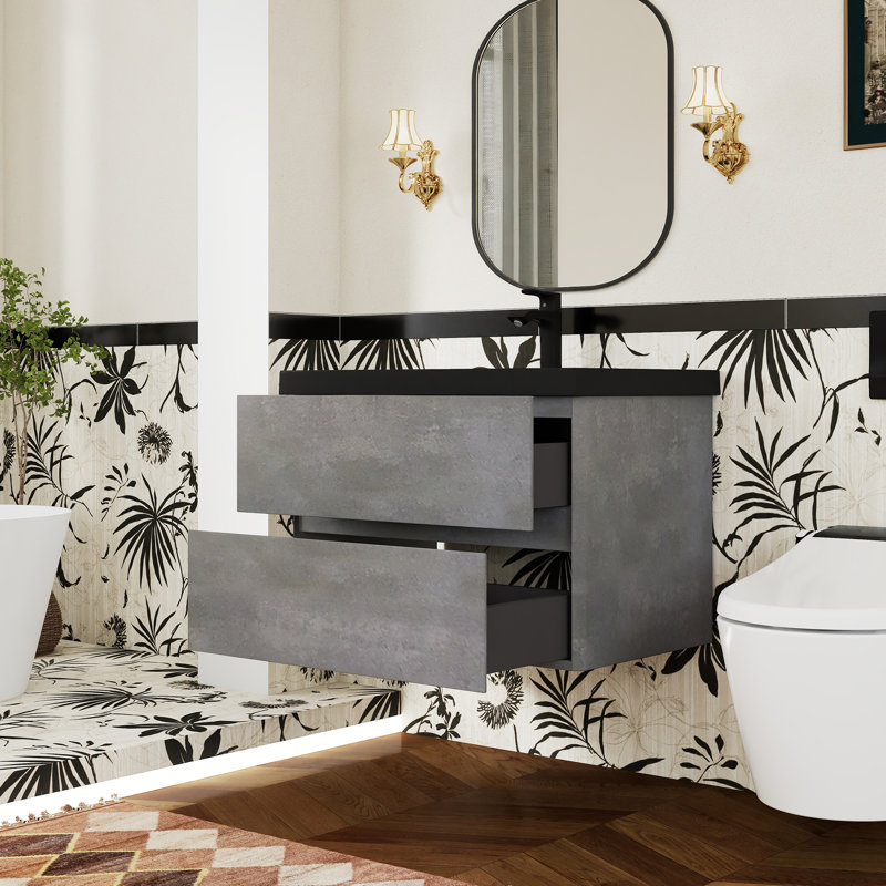 Meuble-lavabo mural simple 29,5 po avec comptoir en quartz, 29.5"