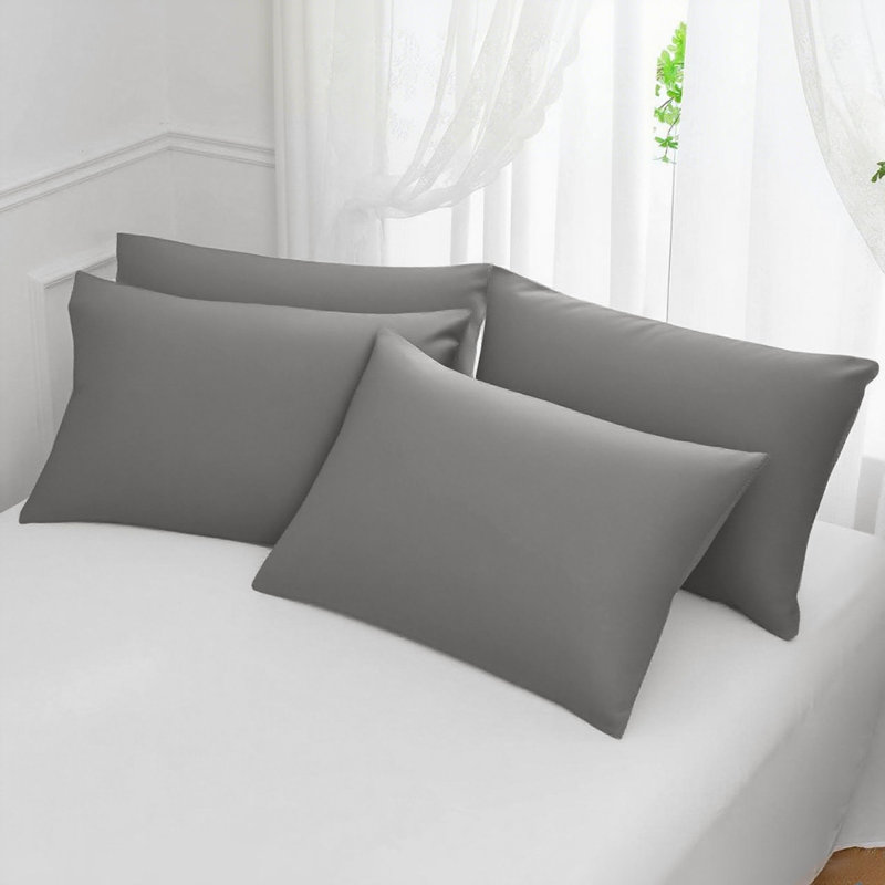 Plush Brushed Microfiber Pillowcases 4 Pack - Wrinkle Fade Stain-Resistant Envelope Style 20x30 Inches​, Smock Gray