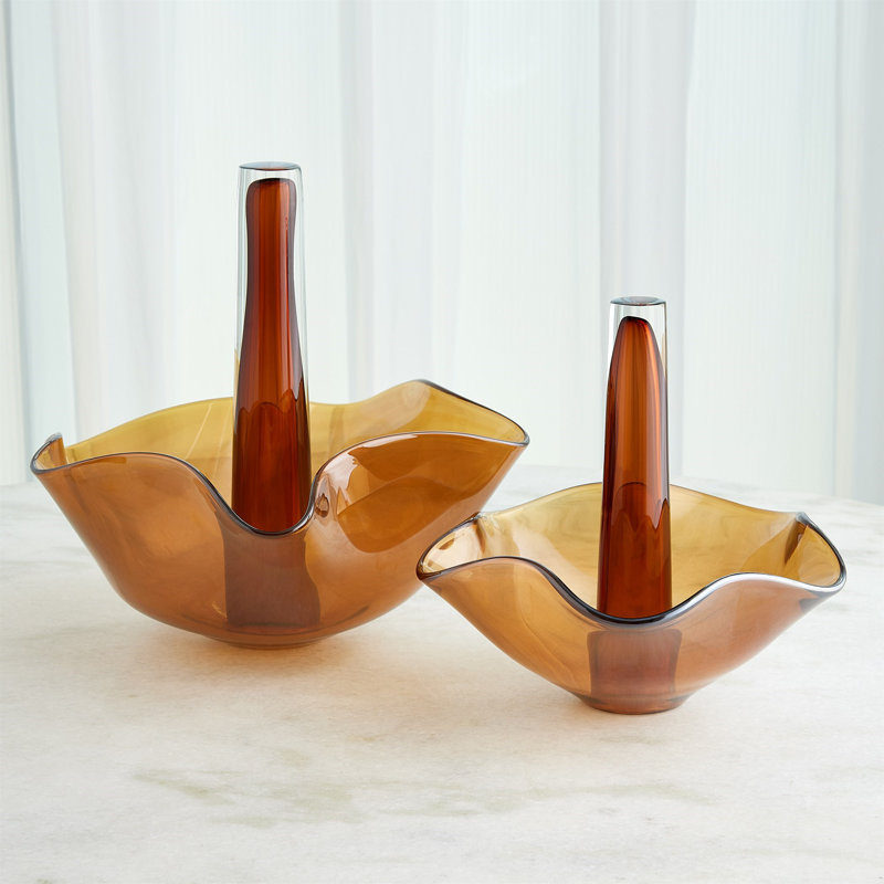 Andromeda Vase-Dark Amber-Lg, 12" H x 12.5" W x 12.5" D