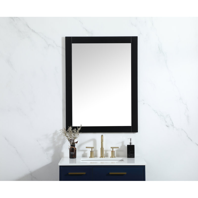 Rosenow Wood Flat Wall Mirror, Black, 36'' H x 27'' W