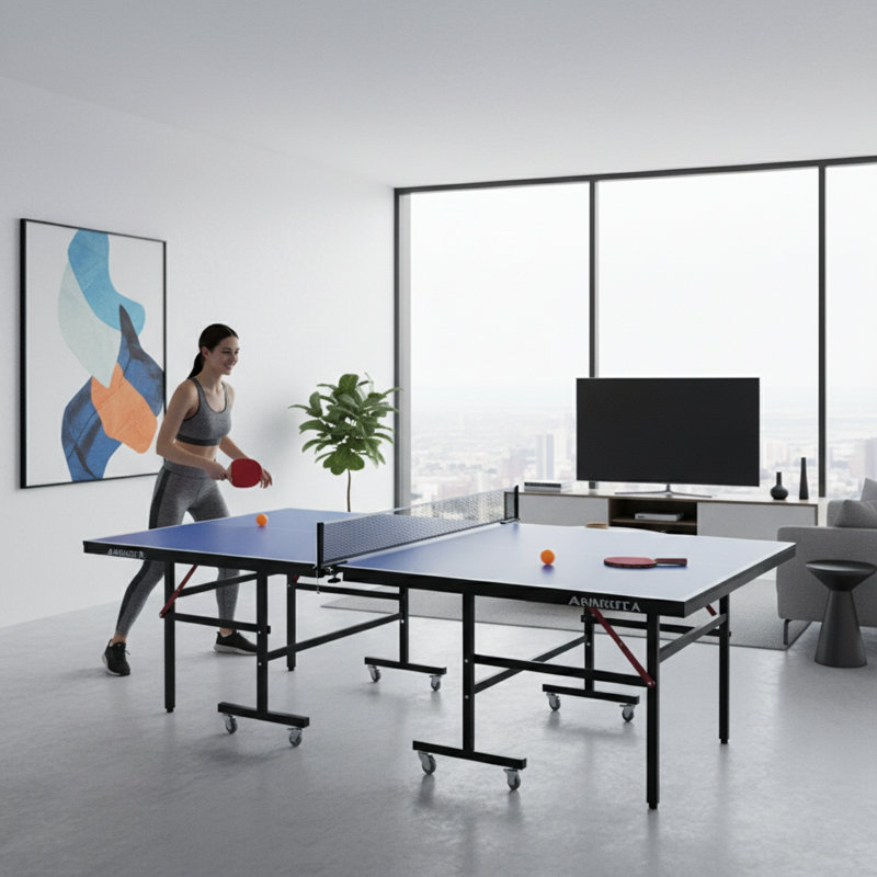 Ensemble de table de ping-pong pliable et portable de 8 pieds de taille moyenne pour jeux d'intérieur avec filet, 2 raquettes et 3 balles