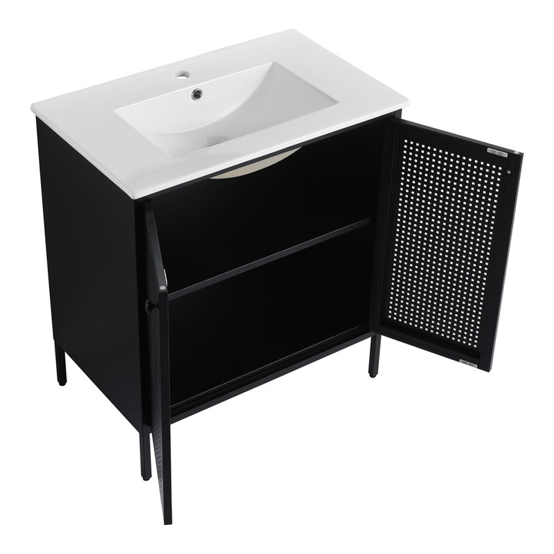 Meuble-lavabo autoportant avec lavabo en céramique, Noir
