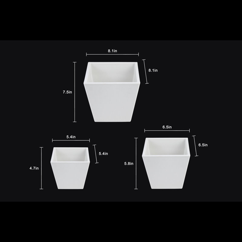 Ensemble de pots à fleurs carrés en plastique 3 pièces - Design effilé moderne