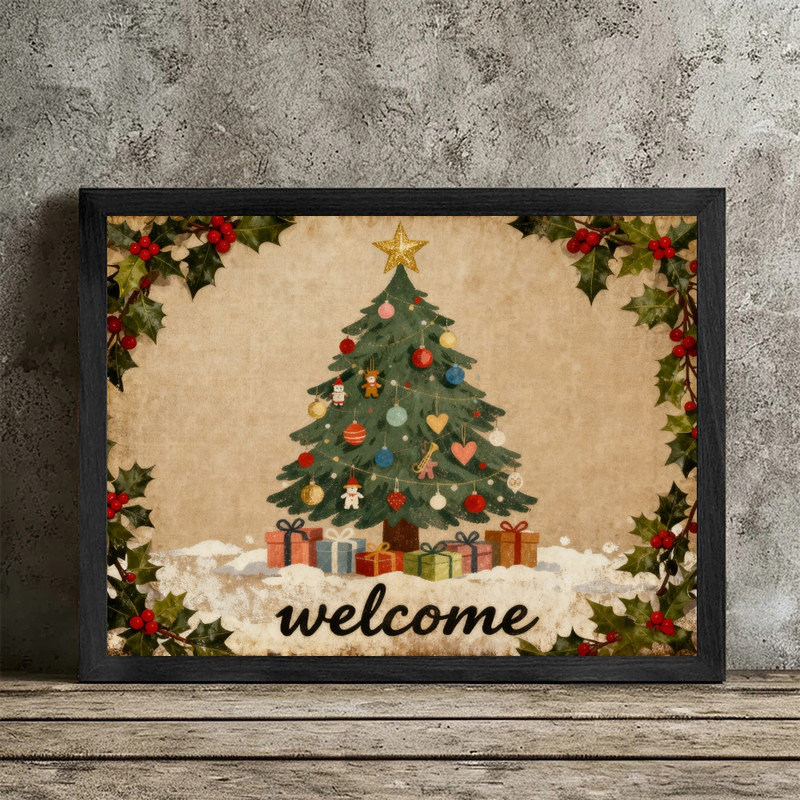 Cadre noir, arbre de Noël rétro, art mural ferme, impression de cadre festif, H 13 po x l 17 po