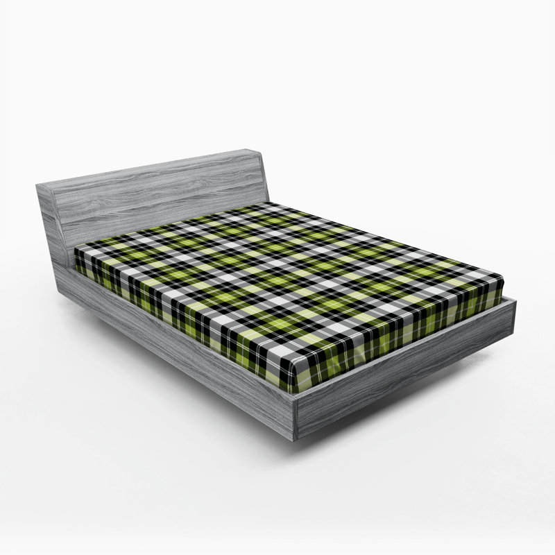 Microfiber Plaid Fitted Sheet, Full Fitted Sheet, Green Plaid 1