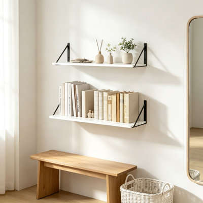 Deep Floating Shelves for Wall, Set of Two Wide Wood Wall Shelves with Metal Brackets, Rustic Bookshelf Storage for Living Room, Kitchen, Office, Bedr