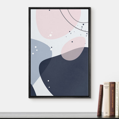 «Signature», reproduction d'art sur toile encadrée, points de peinture rose et bleue avec lignes foncées, formes géométriques, illustrations, art moderne, industriel, coloré, cool pour le salon, la chambre à coucher, le bureau