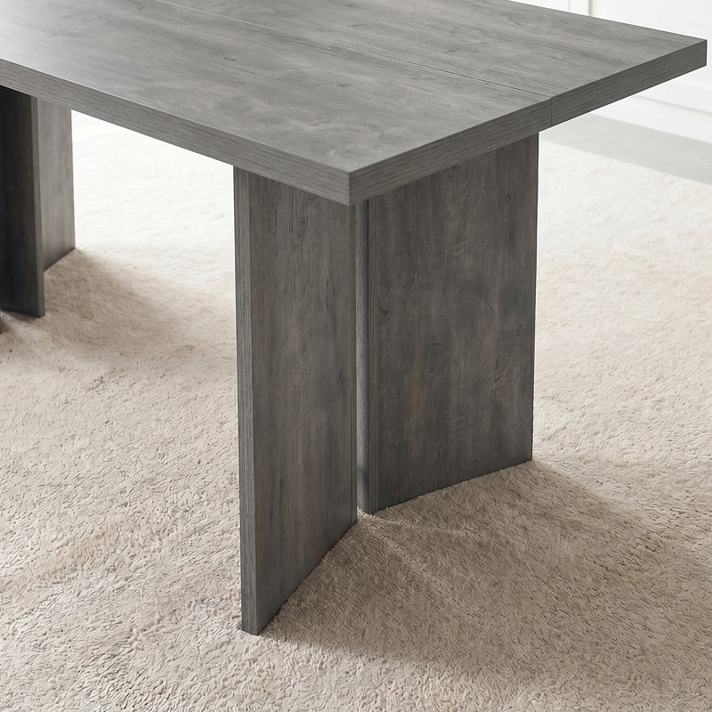 Ensemble de table de salle à manger fixe pour 4 personnes Ferrer, 9 pièces : table, 8 chaises, Gris, Blanc