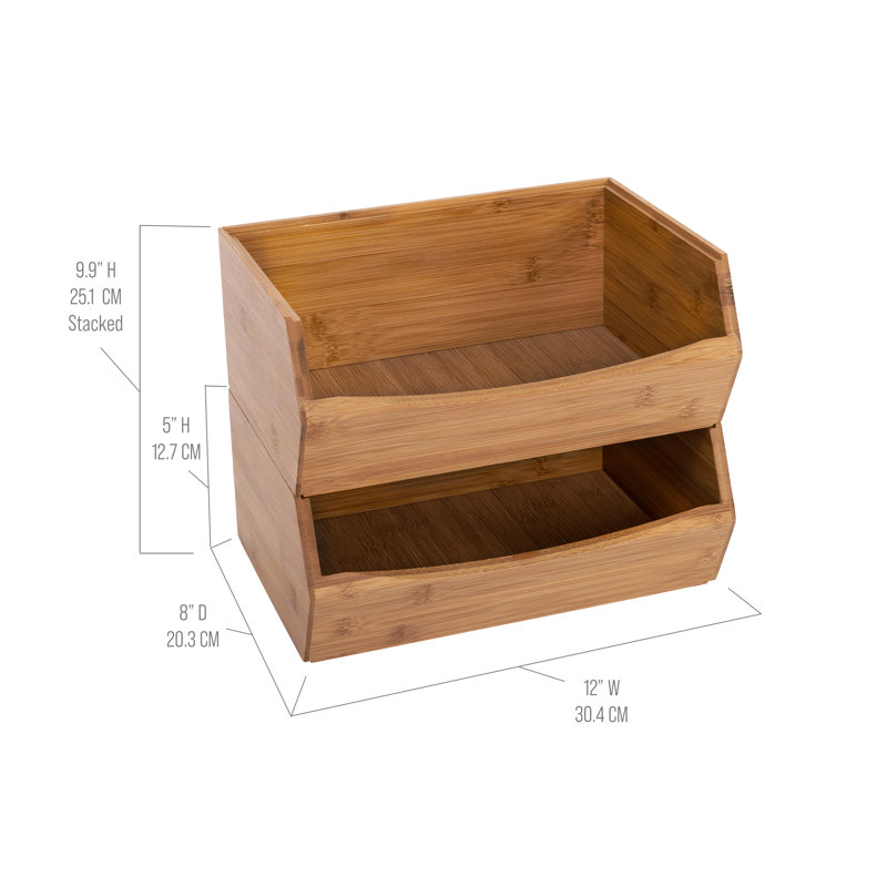 Eco-Friendly Bamboo Stackable Bin Organizer Set, 12" x 8" x 5"