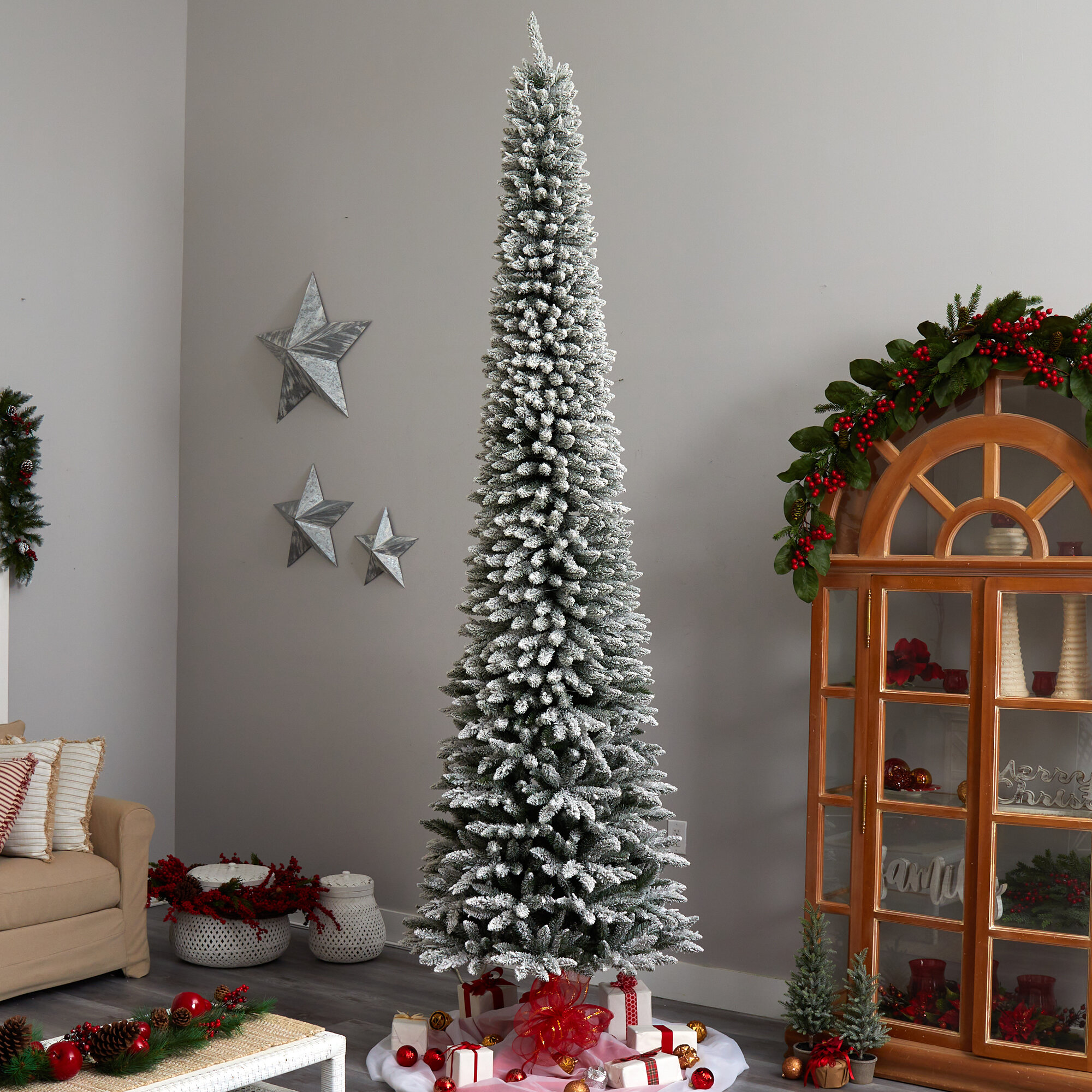 The Holiday Aisle® Slender Flocked Pine Frosted Christmas Tree With Led And Reviews Wayfair 3918