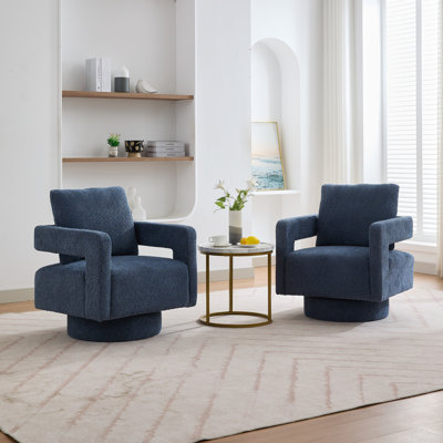 29.12" W Pillow Back Hollow Arm Swivel Accent Armchair (Set Of 2)