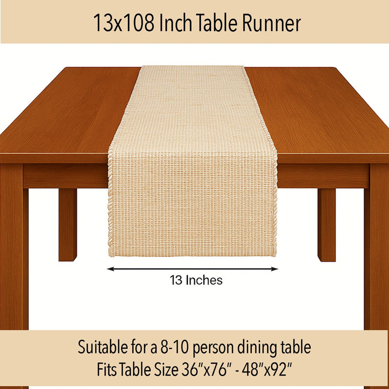 Chemin de table Pingham, 108 po x 13 po, Naturel/Ivoire