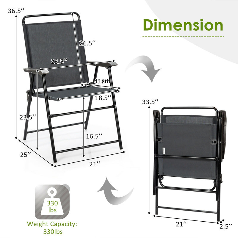 4Pcs Chaise de jardin pliante pour l'extérieur avec accoudoirs