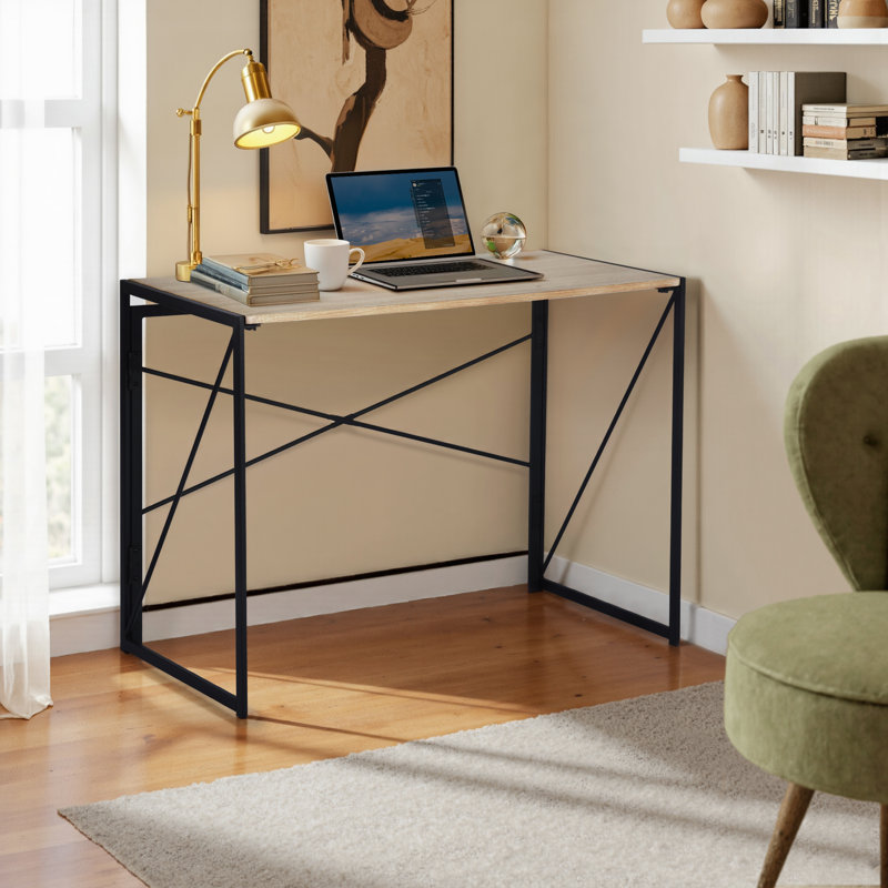Langport Foldable Steel Writing Desk, Light Oak