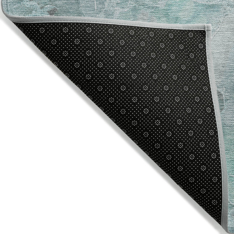 Tapis bleu sarcelle lavable à la machine intérieur / extérieur Xhevrie, Rectangle 1 pi 8 po x 2 pi 6 po